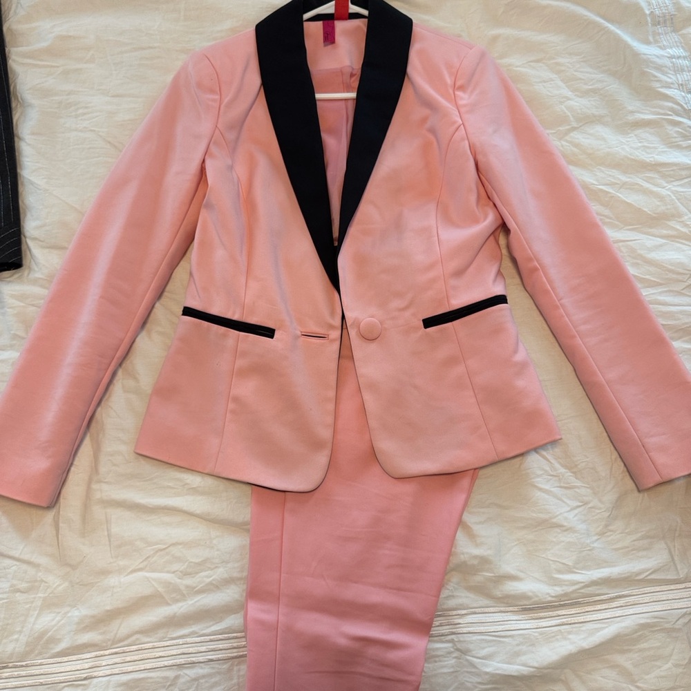 Forever 21 Pink with Black Trim Suit Jacket and Pants